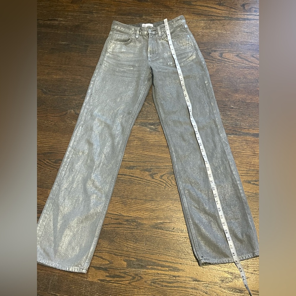 Zara Metallic Silver Straight-Leg Jeans women’s size 2 - Picture 7 of 12